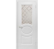 Дверь Верда Роял 1 остекленная Винил Стекло Сатинато с гравировкой Белый